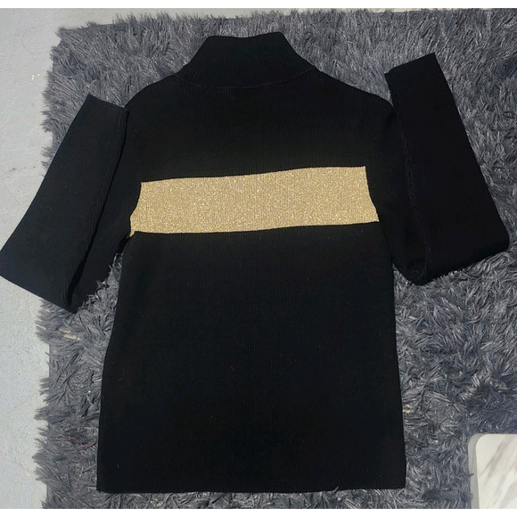 Lauren By Ralph Lauren Long Sleeve Top - Black And Gold Stripe - Small - Picture 5 of 5